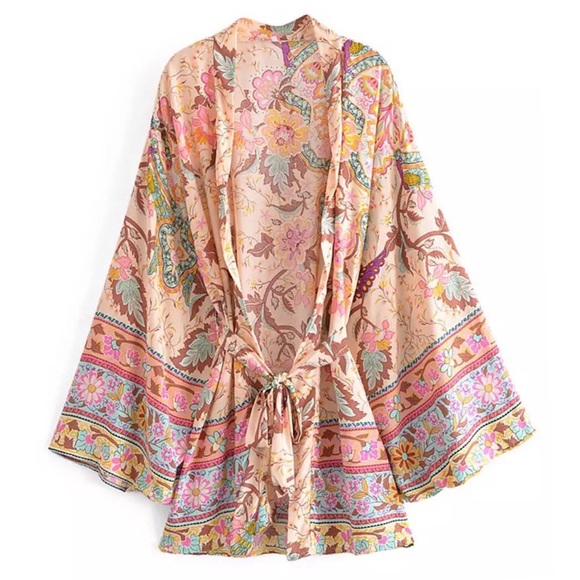 Boho kimono gypsy style floral cardigan wide sleeve long sleeve  print - Picture 1 of 7